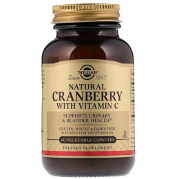 Клюква натуральная с витамином С Solgar Natural Cranberry, with Vitamin C, 60 Vegetable Capsules Solgar