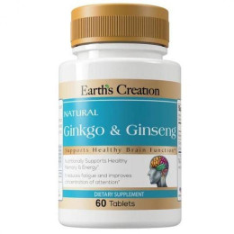 Гінкго білоба і женьшень Earths Creation Ginkgo and Ginseng 60 tabs Earth's Creation