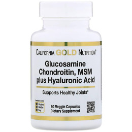 Глюкозамін хондроїтин мсм Glucosamine Chondroitin MSM plus Hyaluronic Acid 60 Veggie Capsules California Gold Nutrition