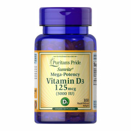 Vitamin D-3 125mcg (5000 IU) Sunvite Mega Potency - 100 tabs Puritans Pride