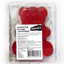 Мармелад медовый Клубника, мишка Михо без сахара, 100 г, Zerno