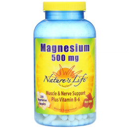 Магній, Magnesium, Nature's Life, 500 мг, 250 вегетаріанських капсул