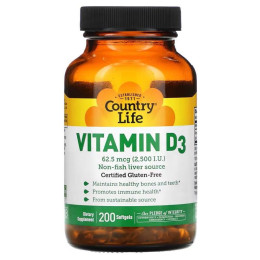 Вітамін D3 Country Life Vitamin D3 62.5 mcg (2500 IU) 200 Softgels Country Life