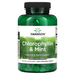 Хлорофілін і м’ята Swanson Chlorophyllin & Mint, 500 Chewable Tablets Swanson