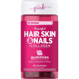 Hair, Skin, Nails & Collagen Gummies (Natural Strawberry), 60 Gummies Pink