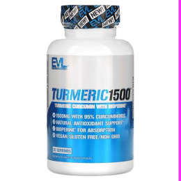 Куркумин EVLution Nutrition Turmeric1500, Turmeric Curcumin with Bioperine, 90 Veggie Capsules Evlution Nutrition