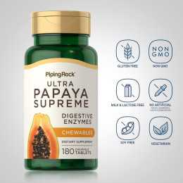 Для пищеварения Папайя Piping Rock Ultra Papaya Enzyme Supreme, 180 Chewable Tablets Piping Rock