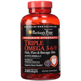 Omega 3-6-9 Triple Maximum Strength 1200 mg (Fish, Flax & Borage Oils) 240 Softgels Puritan's Pride