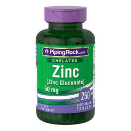 Цинк Chelated Zinc (Gluconate) 50 mg 250 Tablets Piping Rock