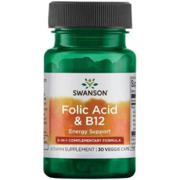 Фолиевая кислота и витамин B12 Swanson Folic Acid & B12 30 Veg Caps Swanson