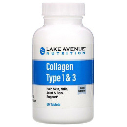 Колаген комплекс для суглобів та зв'язок Hydrolyzed Collagen Type 1 & 3, 1,000 mg, 60 Tablets Lake Avenue Nutrition