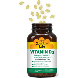 Витамин D3 5000 МЕ Country Life Vitamin D3 5000 IU 200 Softgels Country Life