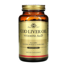 Риб'ячий жир з печінки тріски з вітамінами Solgar Cod Liver Oil Vitamins A&D 250 Softgels Solgar