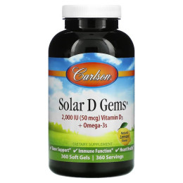 Витамин D3 + Омега-3 Carlson D Gems, Vitamin D3 + Omega-3s 360 Soft Gels (Natural Lemon) Carlsson