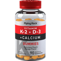 Vitamin K-2 + D3 Calcium 90 Vegetarian Gummies (Delicious Peach Mango) Piping Rock