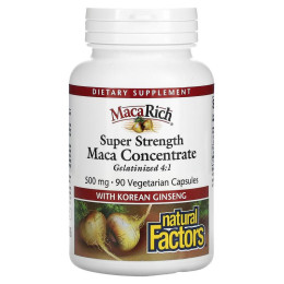 Organic MacaRich, Super Strength Power Maca with Ginseng, 500 mg, 90 Vegetarian Capsules Natural Factors