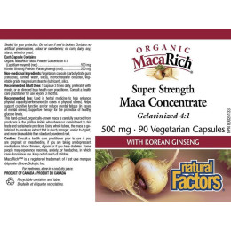 Organic MacaRich, Super Strength Power Maca with Ginseng, 500 mg, 90 Vegetarian Capsules Natural Factors