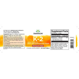 Vitamin K2 Natural 100 mcg 30 Sgels Swanson