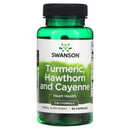 Куркума, ягоды боярышника и кайенский перец Swanson Turmeric, Hawthorn & Cayenne 60 Capsules Swanson