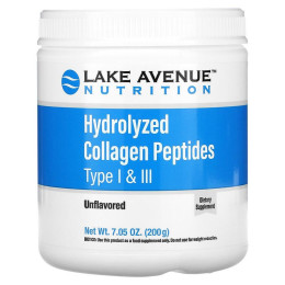 Комплекс для суглобів та зв'язок Hydrolyzed Collagen Peptides, Type I & III, 200 g (Unflavored) Lake Avenue Nutrition