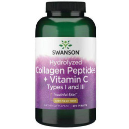 Гідролізовані колагенові пептиди + вітамін С Swanson Hydrolyzed Collagen Peptides + Vitamin C Types I and III 1000 mg 250 Tablets Swanson