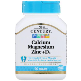 Кальций магний цинк с витамином D3 21st Century Cal Mag Zinc + D3 90 Tablets 21st Century