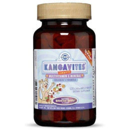 Вітаміни для дітей Кангавітес Solgar Kangavites, Complete Multivitamin & Mineral Children's Formula 120 Chewable Tablets (Berry) Solgar