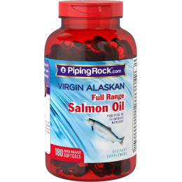 Рыбий жир из дикого лосося Piping Rock Salmon Oil 1000 mg Virgin Wild Alaskan Full Range 180 Softgels Piping Rock