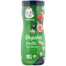 Органические слойки, 8+ месяцев, инжирная ягода, Organic Puffs, 8 + Months, Fig Berry, Gerber, 42 г