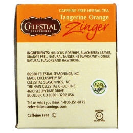 Травяной чай без кофеина Zinger, Мандариново-апельсиновый заряд, Celestial Seasonings, 20 чайных пакетиков, 1,7 унции (47 г)