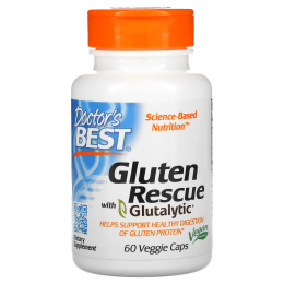 Спасение от глютена, Gluten Rescue with Glutalytic, Doctor's Best, 60 вегетарианских капсул