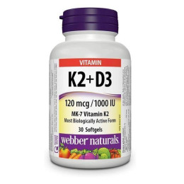 Витамин K2 + D3 Webber Naturals Vitamin K2 + D3 120 mcg/1000IU 30 softgels Webber Naturals