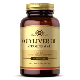 Риб'ячий жир з печінки тріски з вітамінами Solgar Cod Liver Oil Vitamins A & D 100 Softgels Solgar