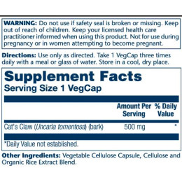 Cat's Claw 500mg - 100 vcaps Solaray