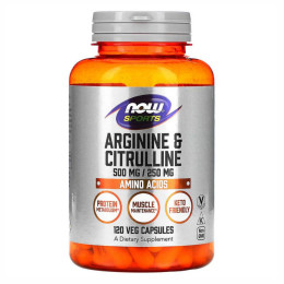 Arginine 500mg Citruline 250mg - 120 vcaps Now Foods