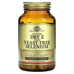 Vitamin Dry E with Yeast Free Selenium, 100 Vegetable Capsules Solgar