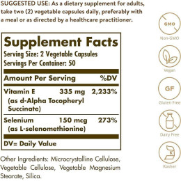 Vitamin Dry E with Yeast Free Selenium, 100 Vegetable Capsules Solgar