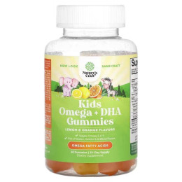 Kids, Omega + DHA Gummies, Lemon & Orange, 60 Gummies Nature's Craft