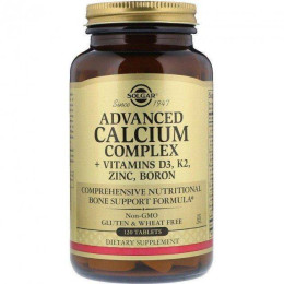 Advanced Calcium Complex + Vitamins D3, K2, Zinc, Boron, 120 Tablets Solgar