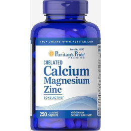 Хелатний кальцій, магній, цинк Chelated Calcium Magnesium Zinc 250 Caplets Puritan's Pride