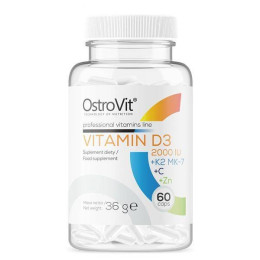 Комплекс вітамінів Ostrovit Vitamin D3 2000 IU + K2 MK-7 + VC + Zinc 60 caps OstroVit