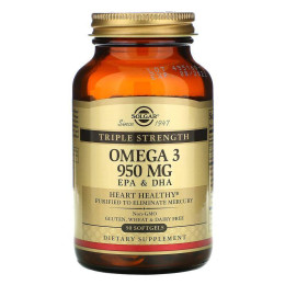 Омега-3 Solgar Omega-3 EPA & DHA, Triple Strength, 950 mg, 50 Softgels Solgar