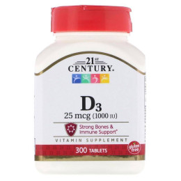 Витамин D3 21st Century Vitamin D3 25mcg (1000 IU) 300 Tablets 21st Century