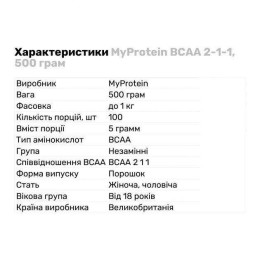 Аминокислоты BCAA 2:1:1 500 g (Pure) Myprotein