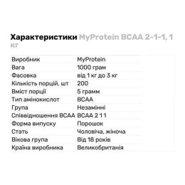 Амінокислоти в порошку BCAA 2:1:1 1000 g (Berry Burst) Myprotein