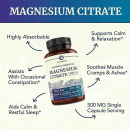 Magnesium Citrate Complex with Magnesium Oxide, Maximum Absorption, 500 mg, 60 Capsules