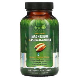 Потрійне джерело магнію + Ашваганда Irwin Naturals Triple Source Magnesium + Ashwagandha, 60 Liquid Soft-Gels Irwin Naturals