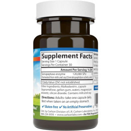 Серрапептаза Carlson Labs Serrapeptase Delayed Release 120,000 SPUs 30 Vegetarian Capsules Carlsson