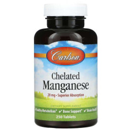 Хелат марганцю Carlson Labs Chelated Manganese 20 mg 250 Tablets Carlsson