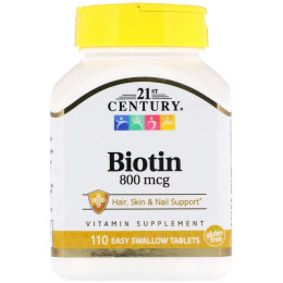 Биотин 21st Century Biotin 800 mcg 110 Easy Swallow Tablets 21st Century